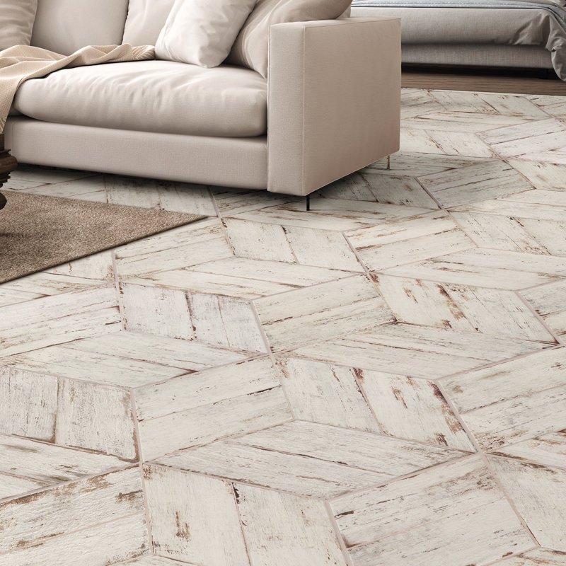 EliteTile Rama 7" x 17" Porcelain Wood Look Tile in Blanco & Reviews